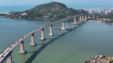 panning wide view of famous third bridge at town of vitoria state of espirito santo brazil