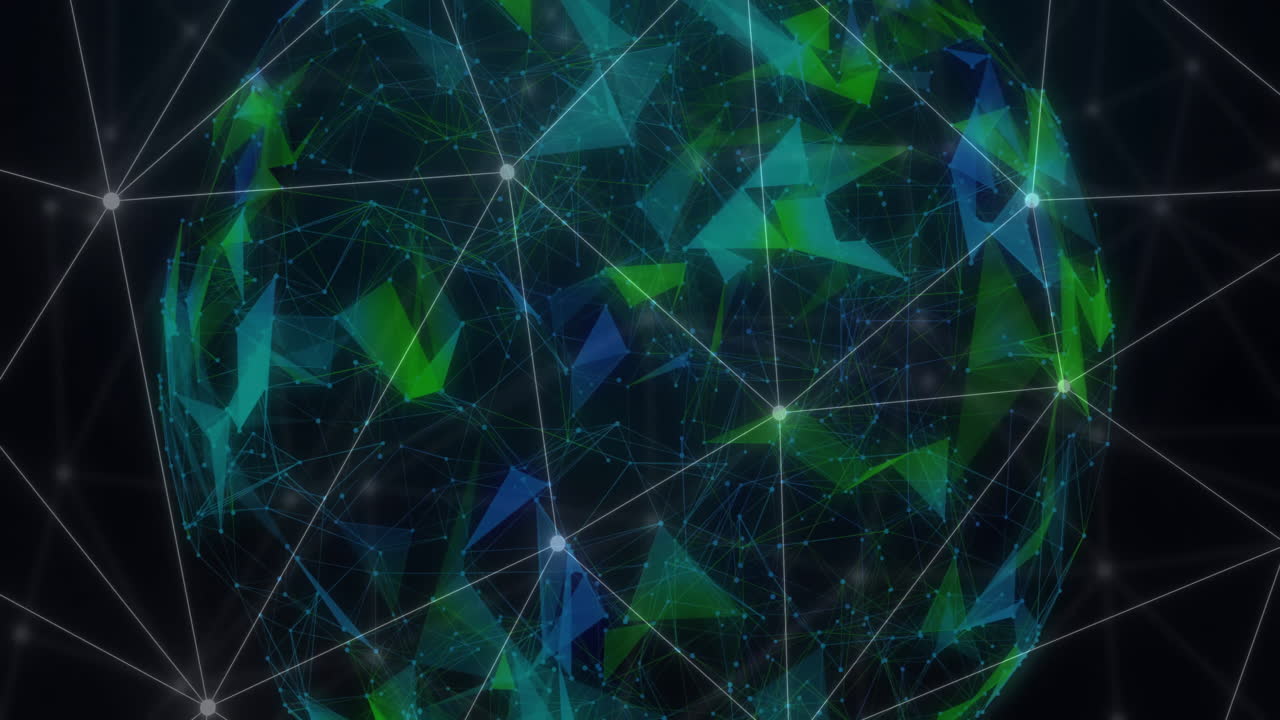 Animation of network of connections over globe of shapes