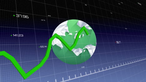 animación del procesamiento de datos estadísticos sobre un globo giratorio contra un fondo de gradiente azul.