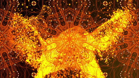 animation of kaleidoscopic orange lines moving over yellow explosion of liquid flame