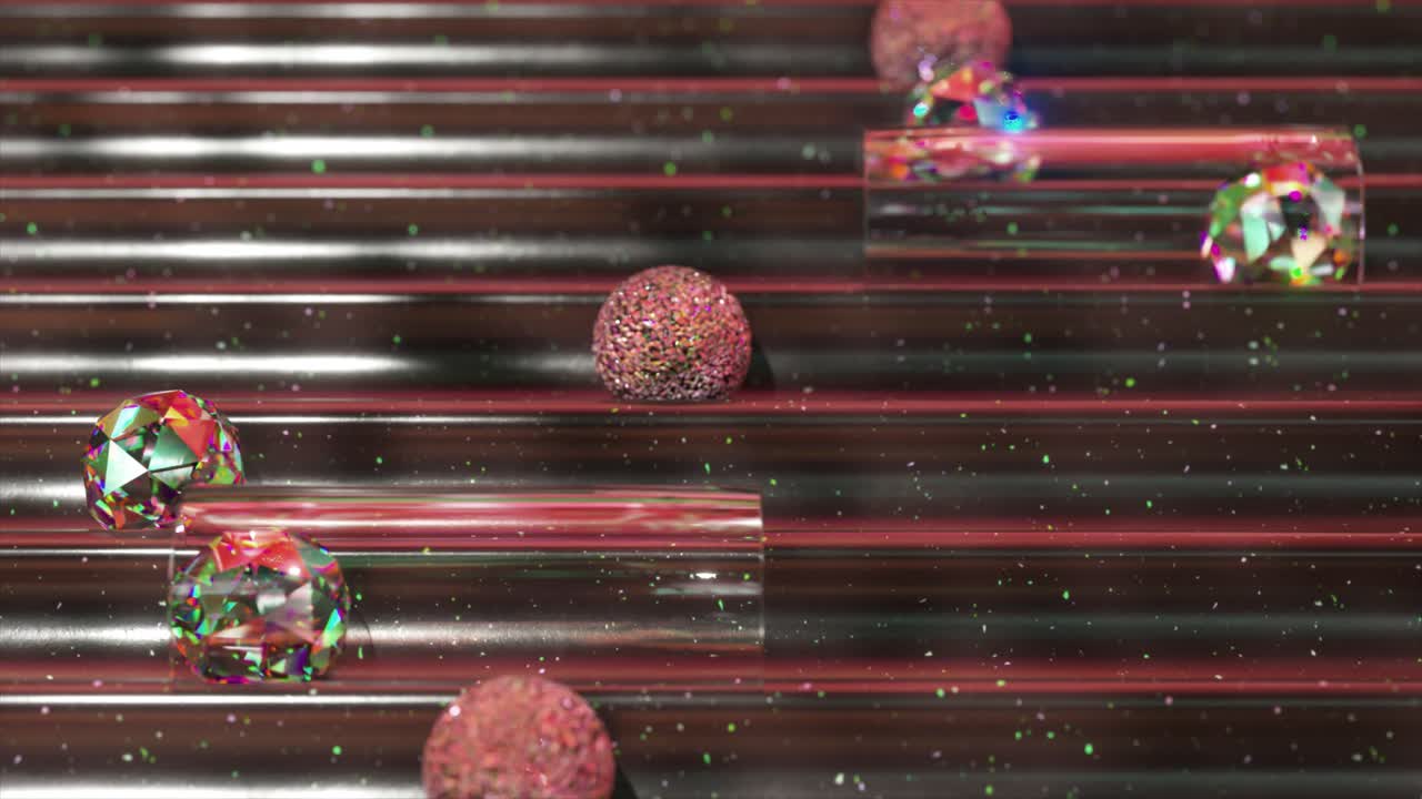 크리스탈과 튜브를 가진 추상적인 기하학적 디자인