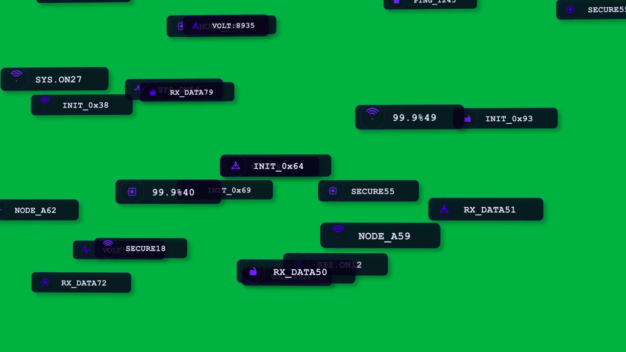 Video verticale: Nuovi pannelli HUD che svaniscono e scorrono in un campo chiaro, raggruppandosi per formare un hub di stato compatto