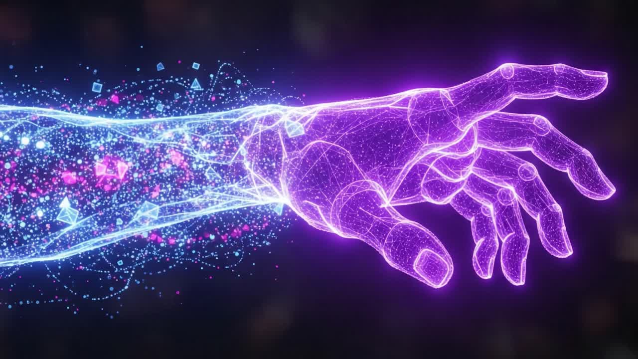 A Futuristic Representation of an Abstract Hand Emitting Vibrant Energy, Symbolizing the Fusion of Technology and Humanity in a Digital Universe