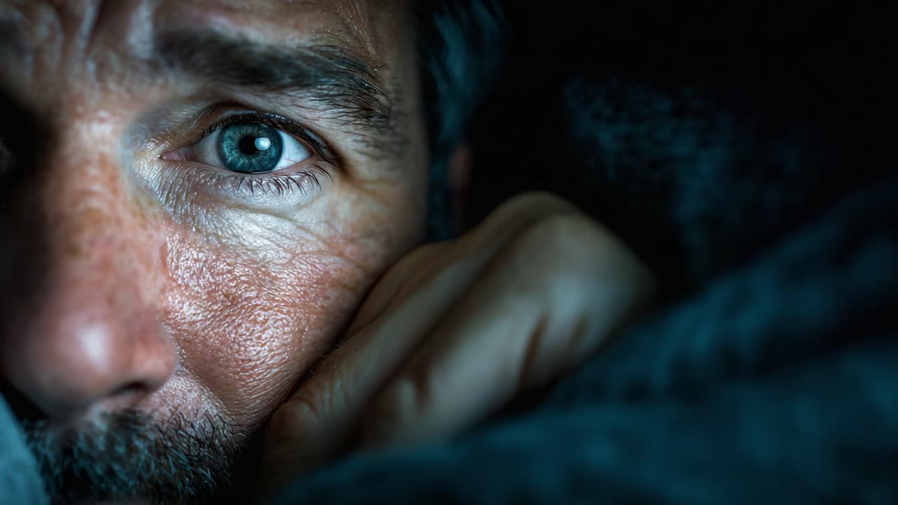 A Close-Up Emotionally Charged Expression of a Man's Fear and Vulnerability, Revealing Intense Uncertainty and Inner Turmoil in a Darkened, Cozy Atmosphere