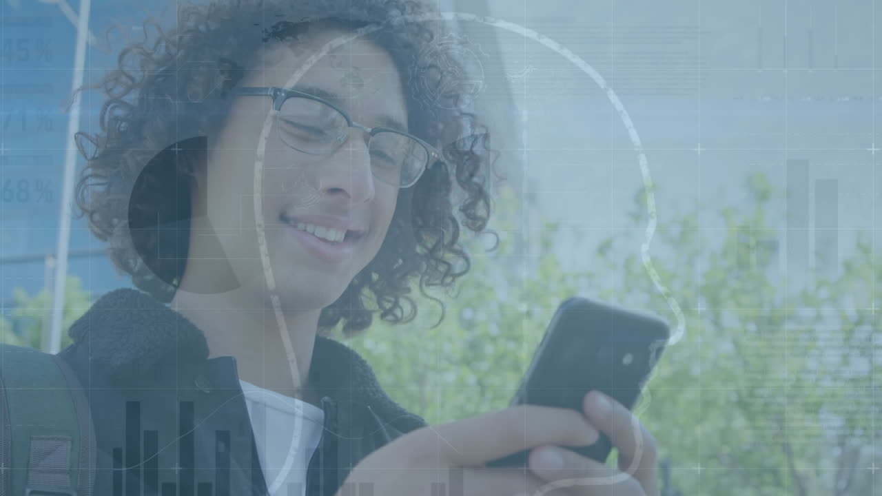 animación de estadísticas y procesamiento de datos financieros sobre el hombre utilizando teléfonos inteligentes