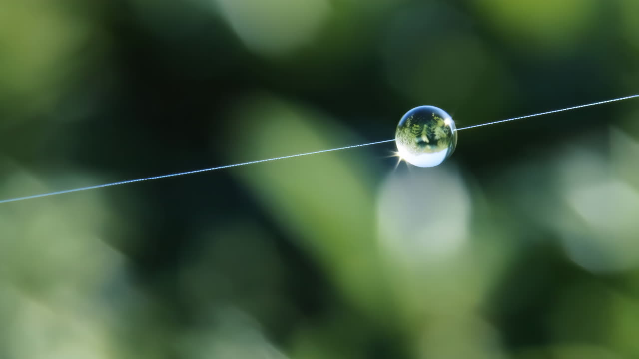 Macro Shot of a Water Droplet on a Spider Silk