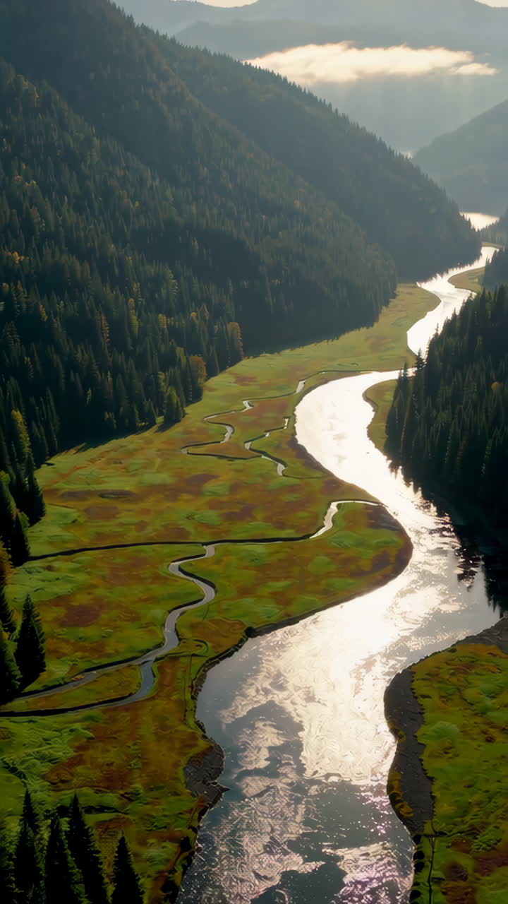 paisaje fluvial de valle de montaña