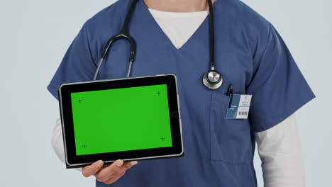 Krankenschwester,-Tablet-grüner-Bildschirm