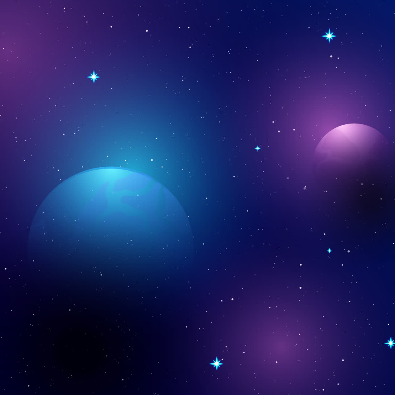Cosmic vista with blue and purple planets and stars