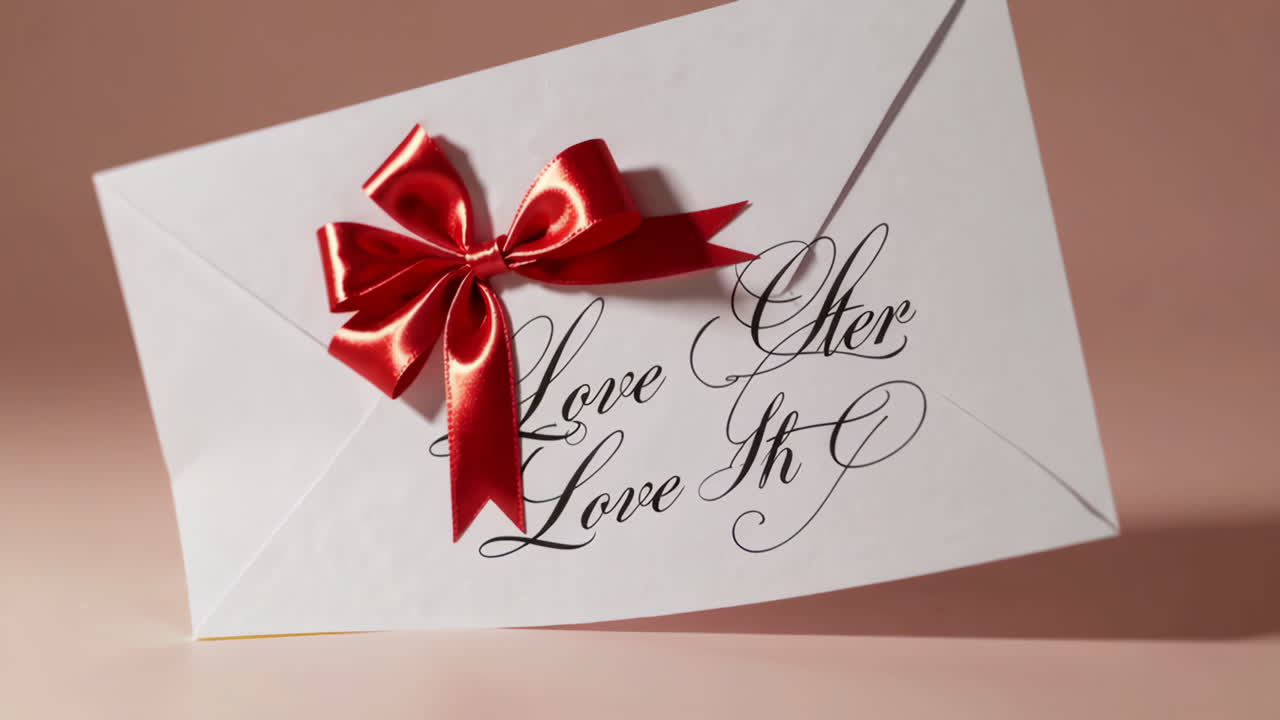 White Envelope with Red Bow and 'Love' Text