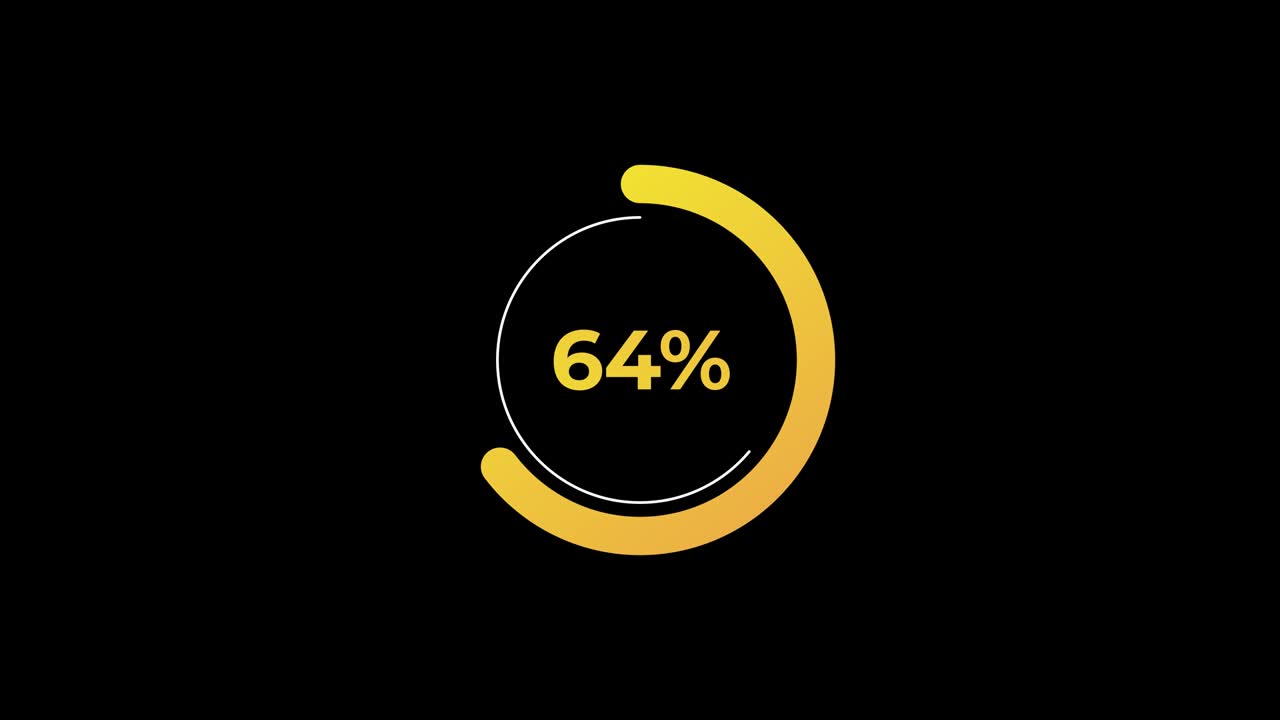 círculo porcentaje de carga transferencia descarga animación 0-70% en efecto de ciencia amarillo.