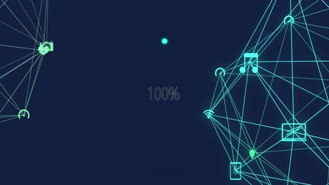 Animation-of-icons-and-100-percent-over-network-of-connections