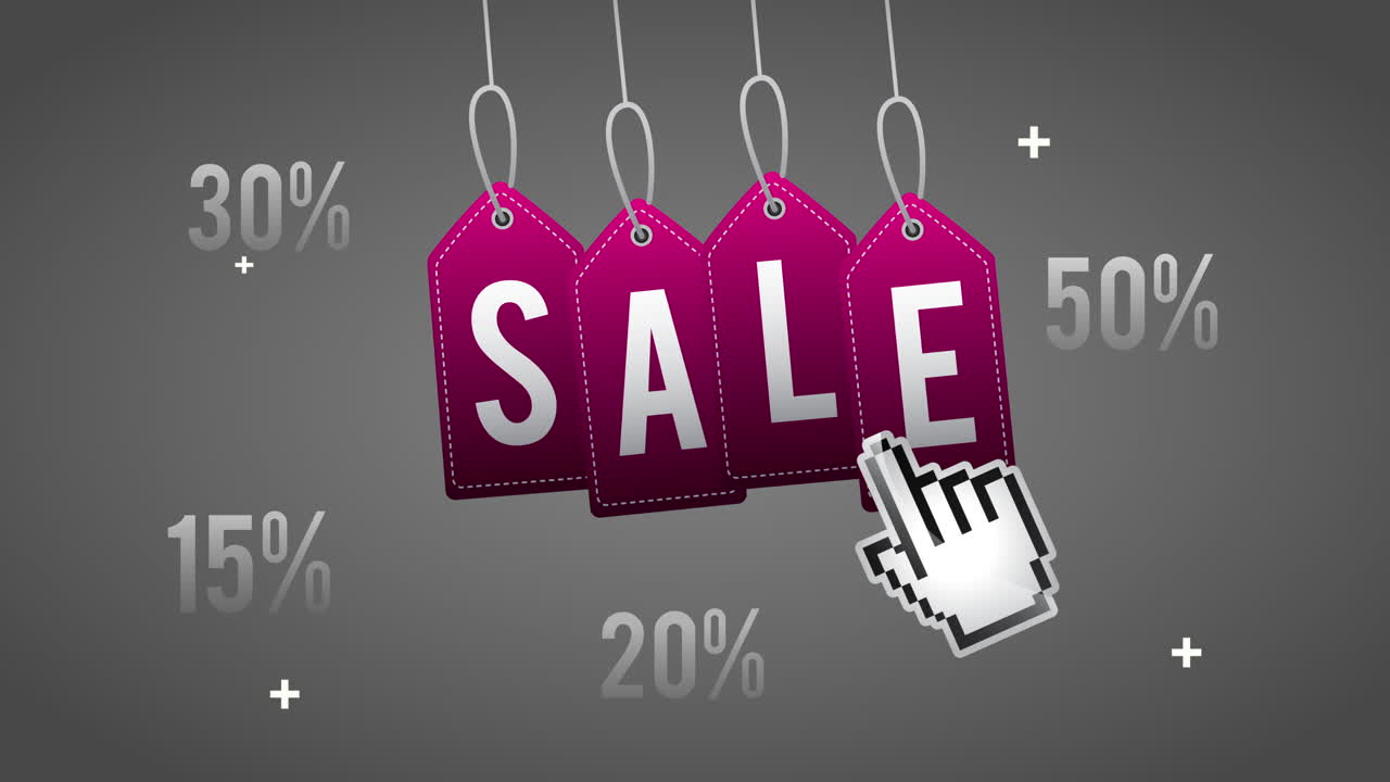 cartel comercial de liquidación de ventas con etiquetas colgadas