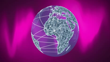animación de conexiones sobre el globo que gira sobre un fondo rosado