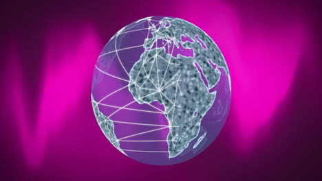 animation of connections over globe spinning on pink background