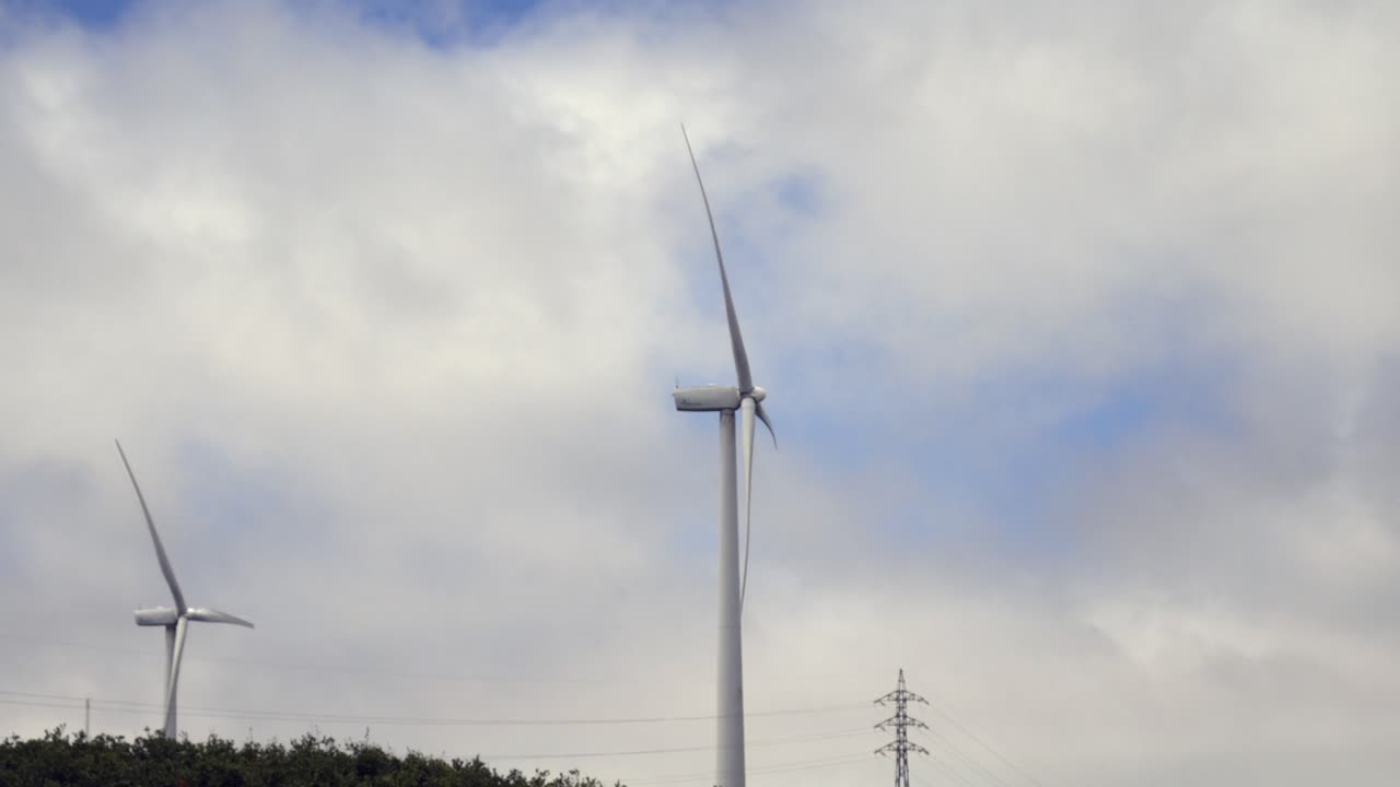 WindTurbine footage. Wind turbines are used to create renewableenergy. Filmed in Portugal