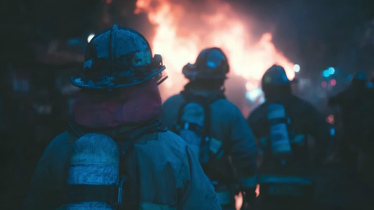 Brave Firefighters Advance Toward a Blazing Inferno, Ready to Tackle the Flames and Save Lives in a Scene of Intense Heroism and Challenging Conditions
