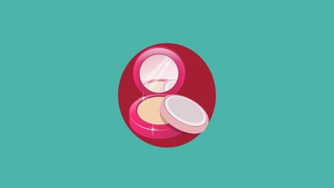 Animation-of-pink-compact-face-powder-makeup-over-pink-circle-on-blue-background