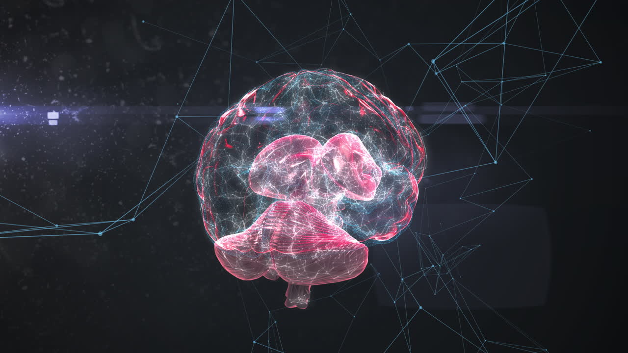 cerebro girando contra la red de conexiones en fondo negro