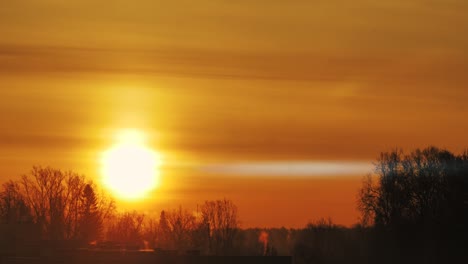 sunrise with a flying crow