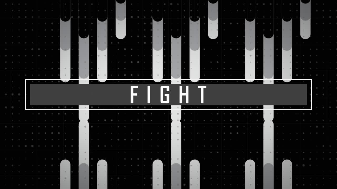 회색 배너에  ⁇ 색으로 싸우는 텍스트의 애니메이션 검은색 바탕에 단색 추상적인 모양