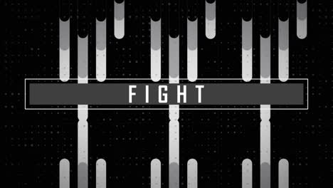 animación de texto de lucha en blanco en bandera gris formas abstractas monocromáticas en fondo negro