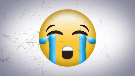 Animation-Des-Traurigen-Emoji-Symbols-über-Ein-Netzwerk-Von-Verbindungen