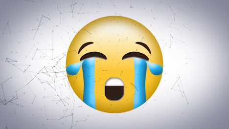 animación del icono de emoji triste sobre la red de conexiones
