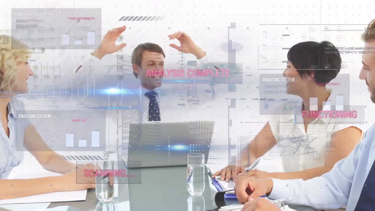 animación del procesamiento de datos financieros durante una reunión de negocios