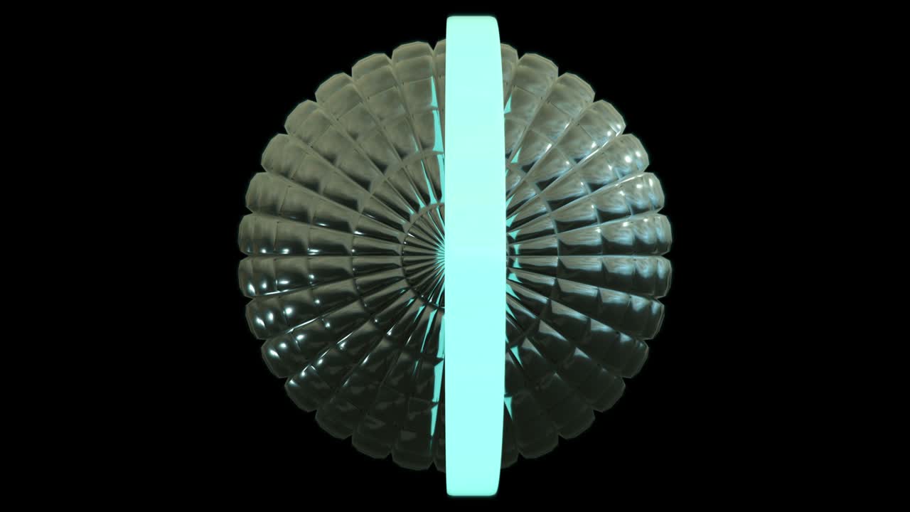 알파 채널을 가진 사각형으로 구성된 미래의 기하학적 공의 회전, 구를 중심으로 움직이는 네온 도, 원활한 패턴.