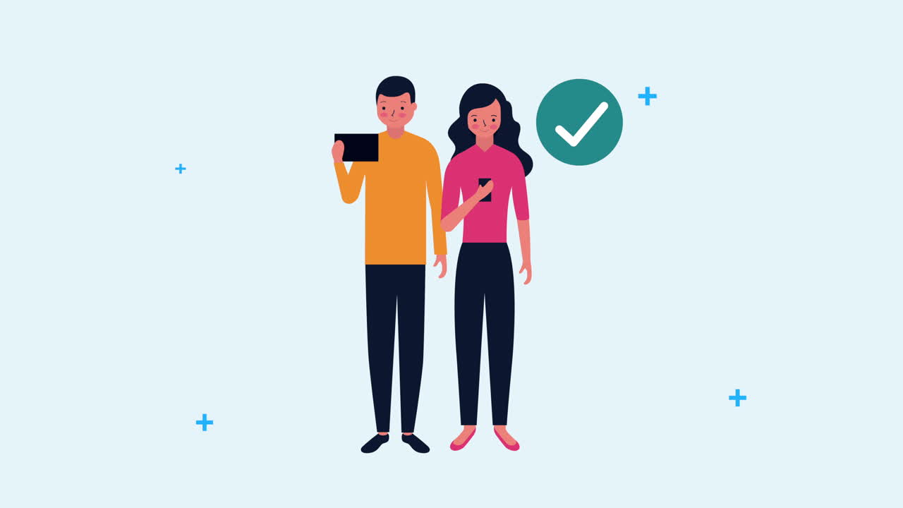 una joven pareja de negocios que usa las redes sociales de teléfonos inteligentes