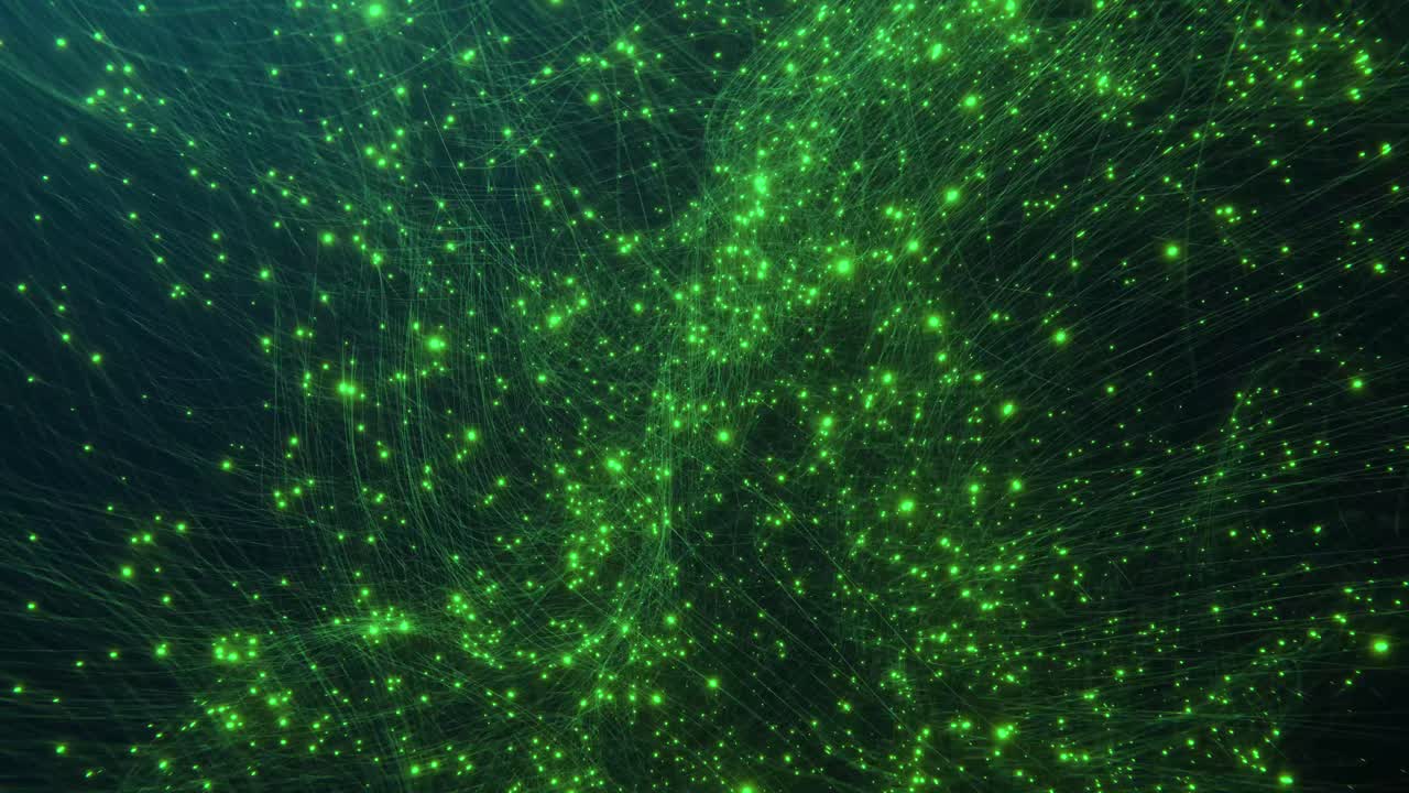 抽象的な緑色の光る粒子とネットワーク接続