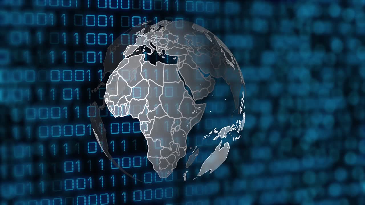Animation of globe and binary code on black background