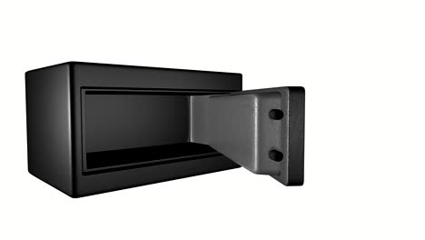 la caja fuerte electrónica 4k se abre y cierra en bucle. animación 3d sin costuras en fondo blanco