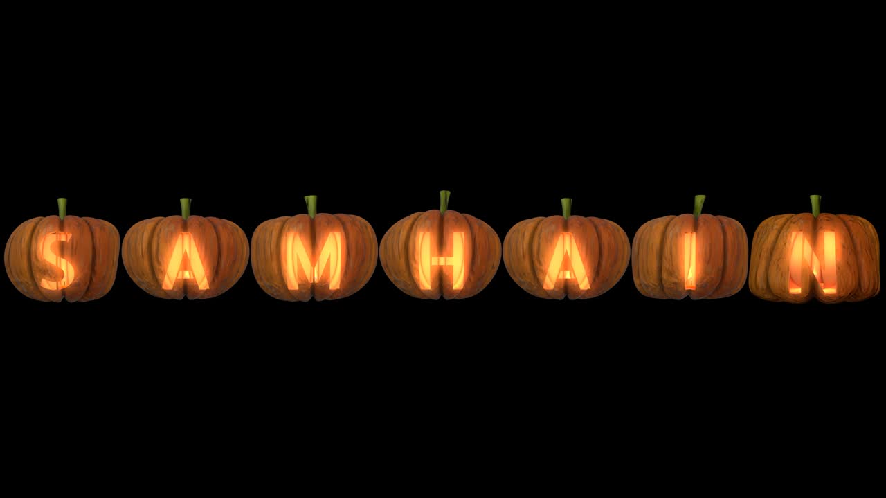 Carved Pumpkin Letters  forming the text samhain