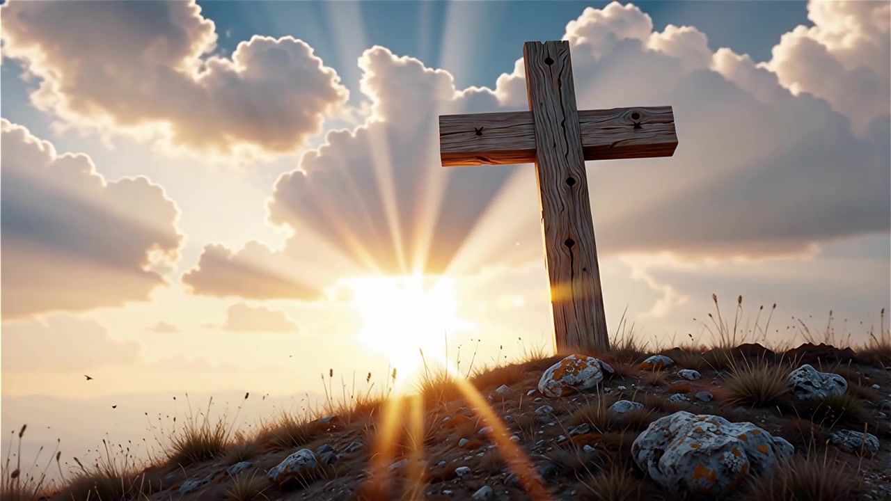 Croce Cristiana Luce Celestiale Sfondo per il Culto.