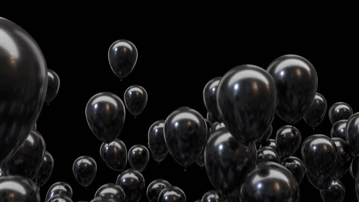 passaggio di palloncini neri volanti con canale alfa