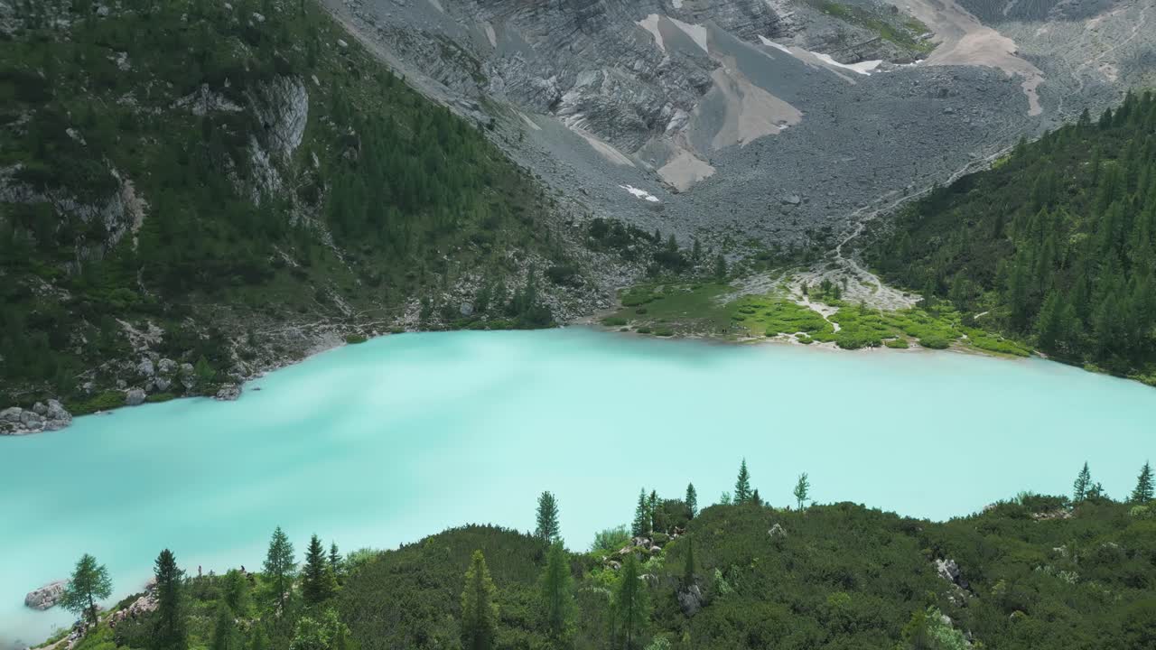 Aerial view of mountain landscape in the Dolomites, Italy on a sunny day