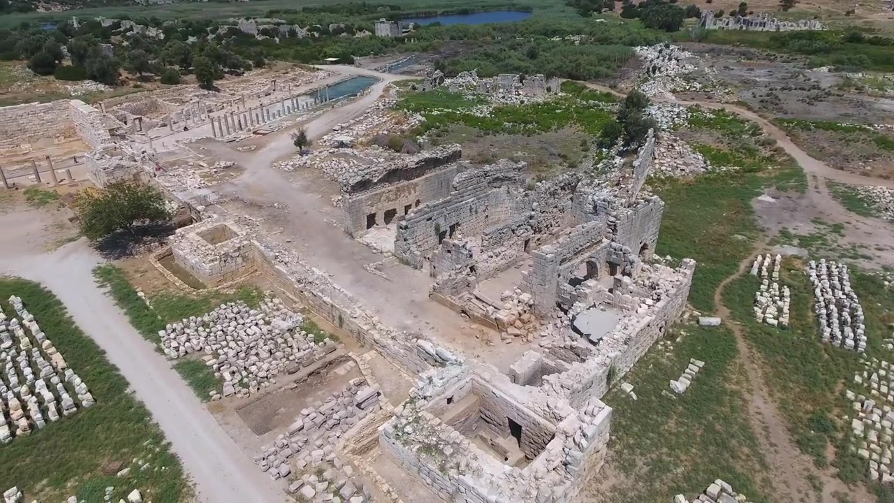 Vue aérienne des ruines romaines antiques à Patara, Turquie