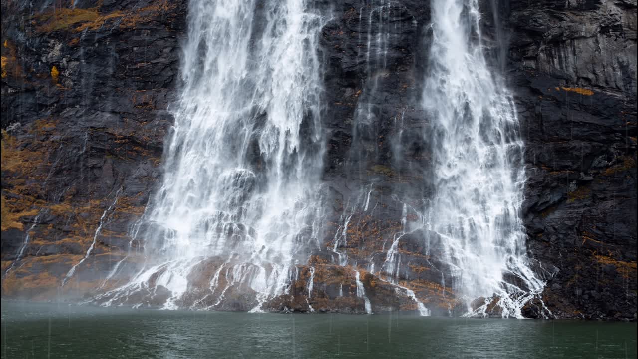 cataratas de las siete hermanas en noruega con lluvia