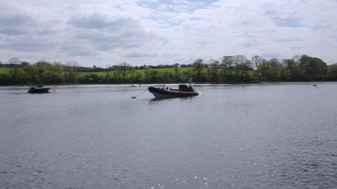 Panning Wide shot looking up the Teifi Estuary at St Dogmaels