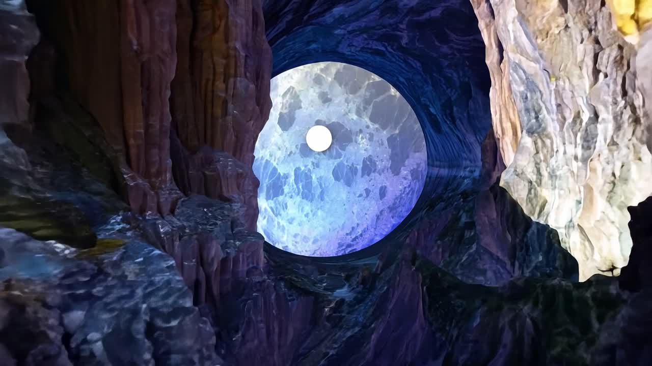 una cueva iluminada por la luna