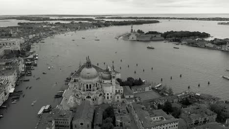 aerial shot over venice italy, beautiful city of venice from above 4k black and white