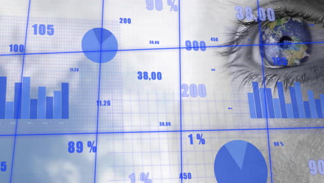 animation of data processing over close up of woman's eye