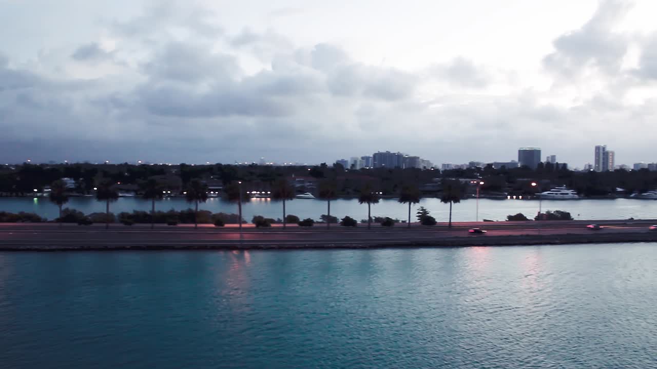 Miami MacArthur Causeway Traffic at dawn.