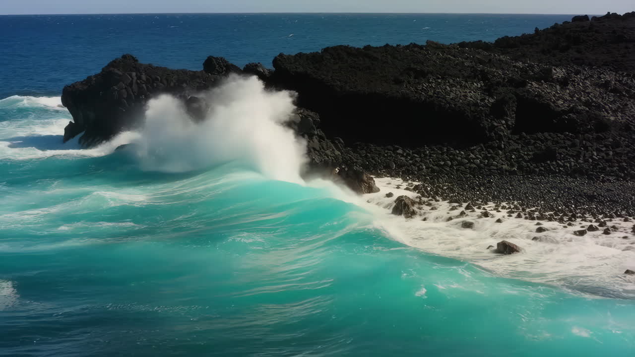 Ocean waves crashing against rocky cliffs