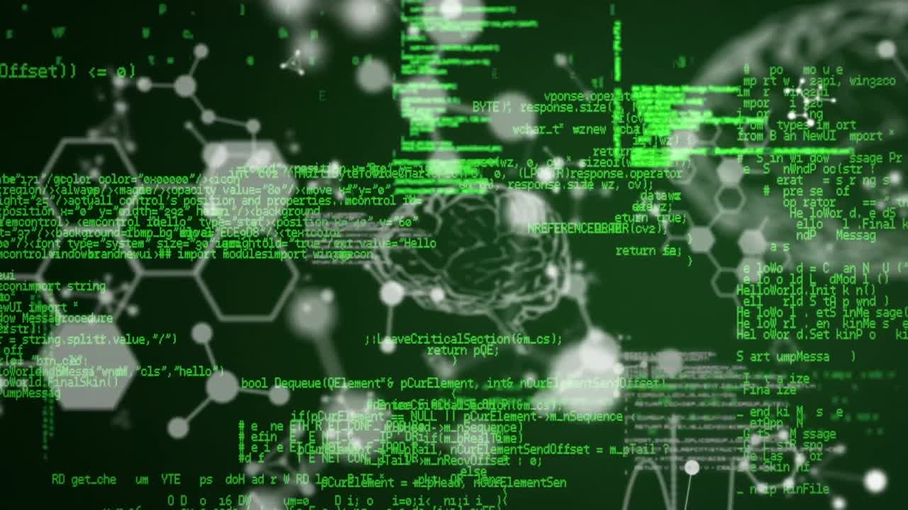 animación de formas y procesamiento de datos sobre fondo negro