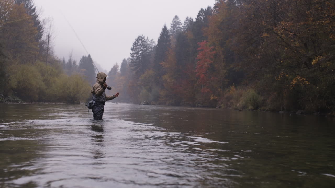 Pesca a mosca nella nebbia autunnale