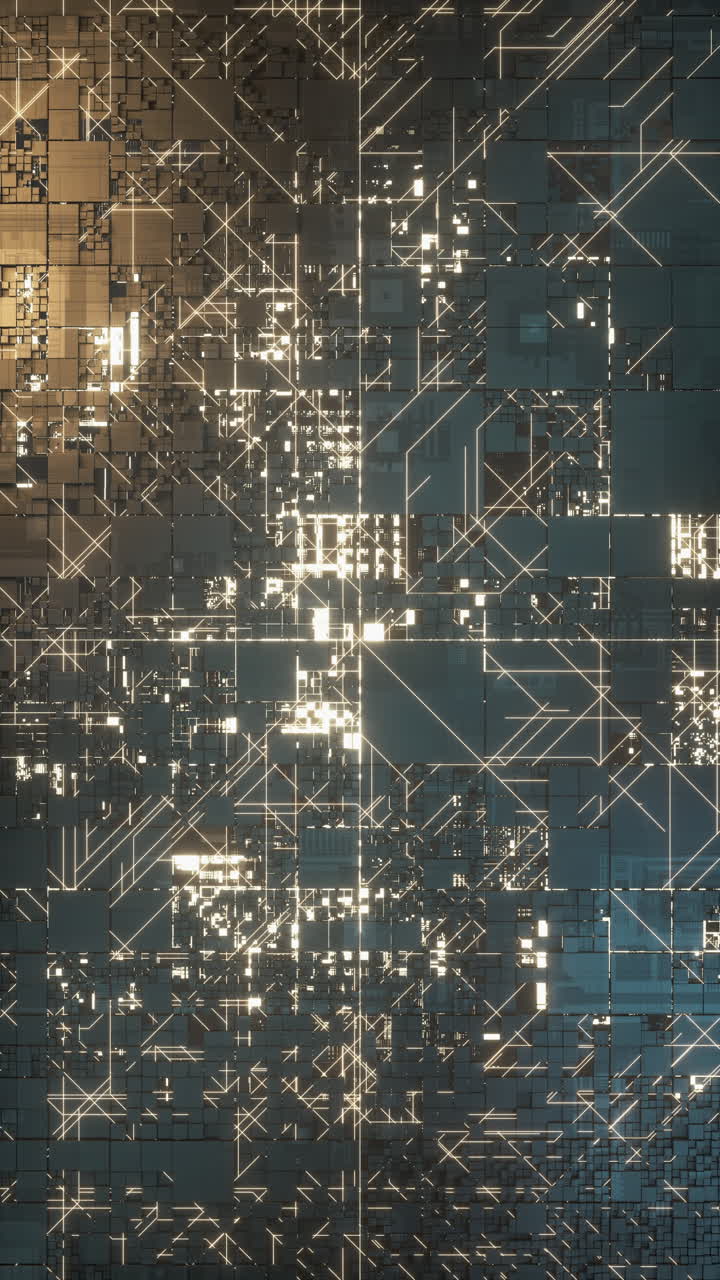 circuiti e cubi con sfondo scuro, rendering 3d.