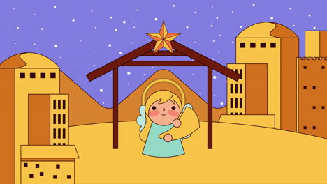 un pequeño ángel lindo en un pesebre estable.
